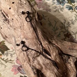 Black Ball Post Chain Spike Earrings